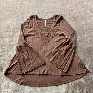 Free‎ People Bell Sleeve Boho Tunic Top Cinnamon Stretchy Soft Size Xsmall